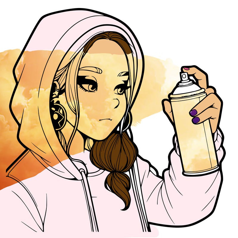 a realistic girl, spray painting