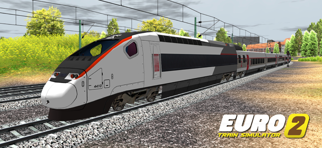 Euro Train Sim 2 - A modern high-speed train traveling on railway tracks in Euro Train Sim 2.