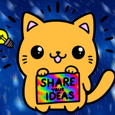 a cute cat saying share your ideas