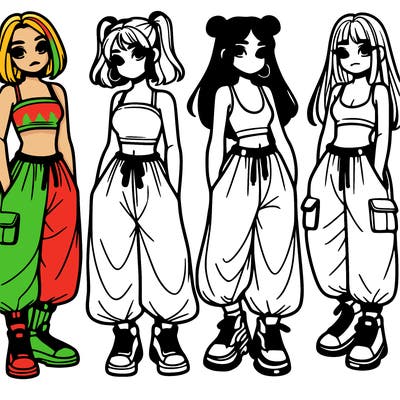 girls with crop top with baggy pants