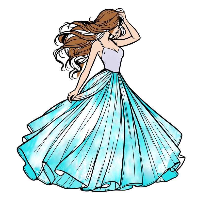 realistic woman with dress flowing in the wind