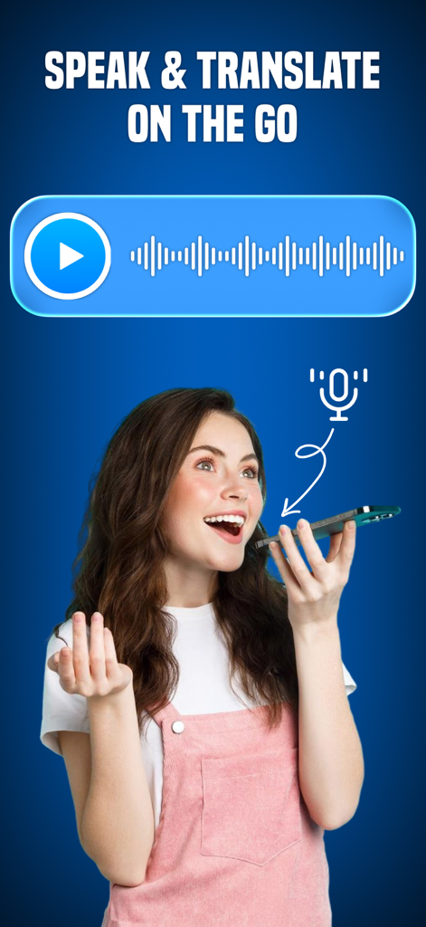 AI Translator – Go Translate - Eine Frau benutzt die AI Translator App, um unterwegs Sprachnachrichten zu sprechen und zu übersetzen