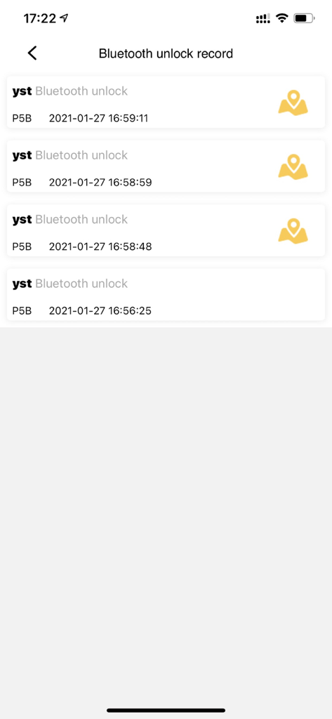 eSmartLock - Un historial de registros de desbloqueo Bluetooth que muestran la actividad del usuario y las marcas de tiempo