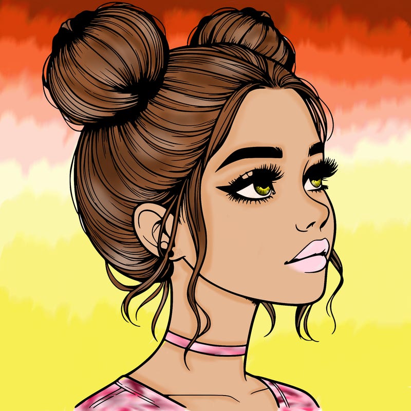 realistic girl with buns on the top of her head