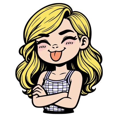 realistic girl crossing her arms and wearing a tank top with her tongue held out she has long hair