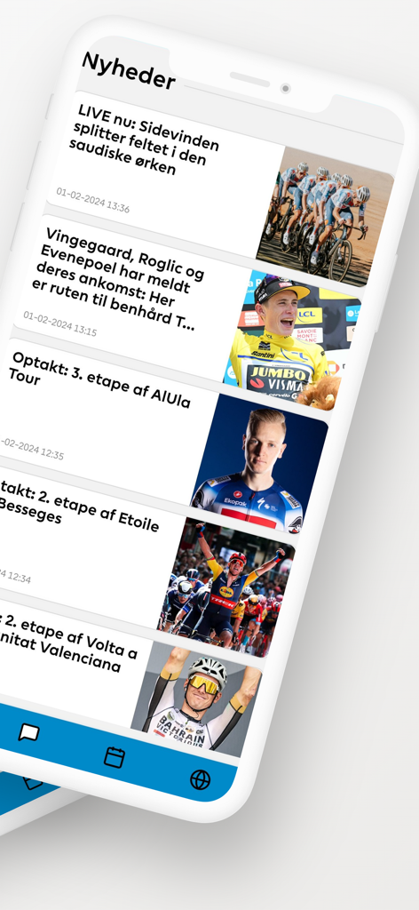Feltet.dk - Feltet.dk app news feed showing professional cycling articles and race updates