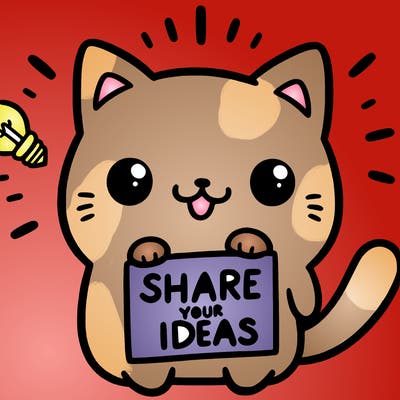 a cute cat saying share your ideas
