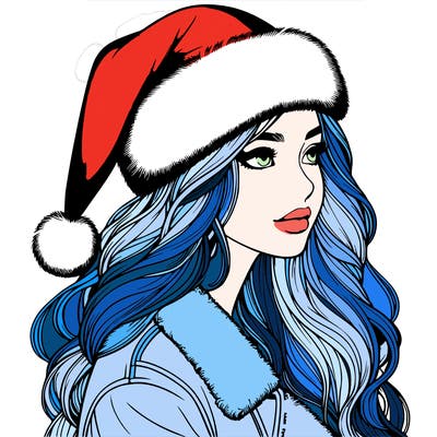 realistic girl in santa hat