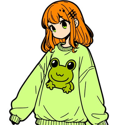 girl wearing frogging sweatshirt