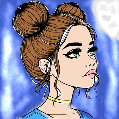 realistic girl with buns on the top of her head