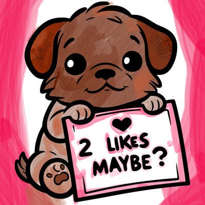a puppy holding a sign that says 2 likes maybe?