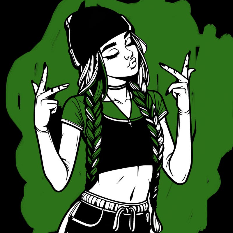 realistic teenage girl with braids and a beanie and crop top doing 🫶🏼