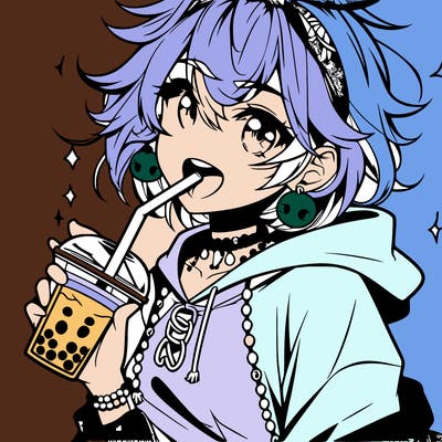 hot baddie anime girl drinking boba and biting the straw