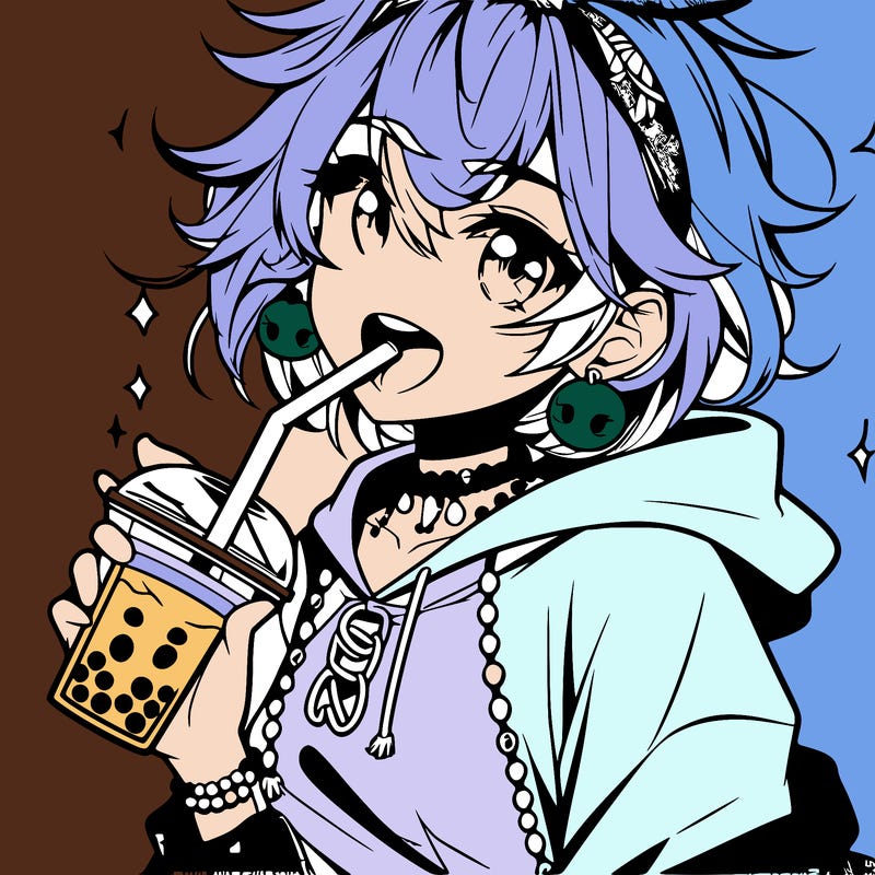 hot baddie anime girl drinking boba and biting the straw