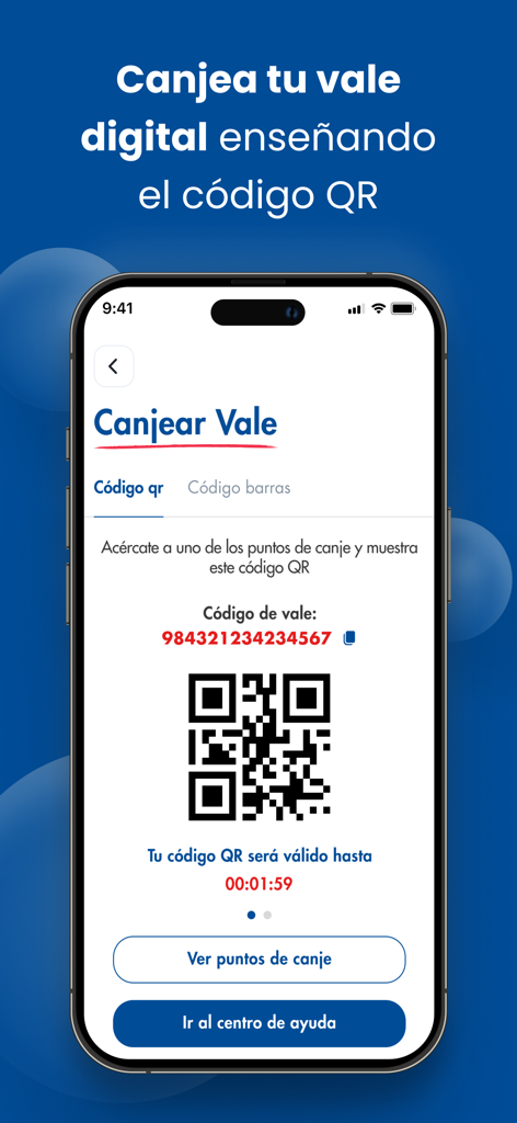 San Fernando app digital voucher redemption screen with QR code