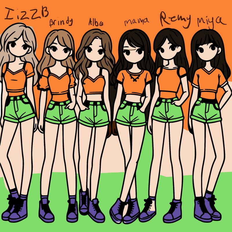 a group of girls wearing crop tops and shorts