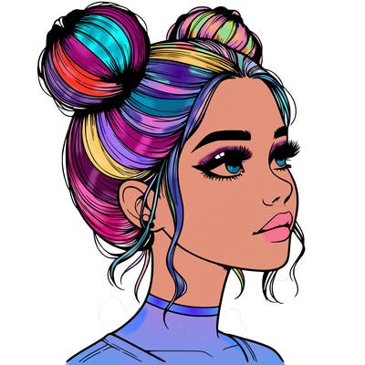 realistic girl with buns on the top of her head