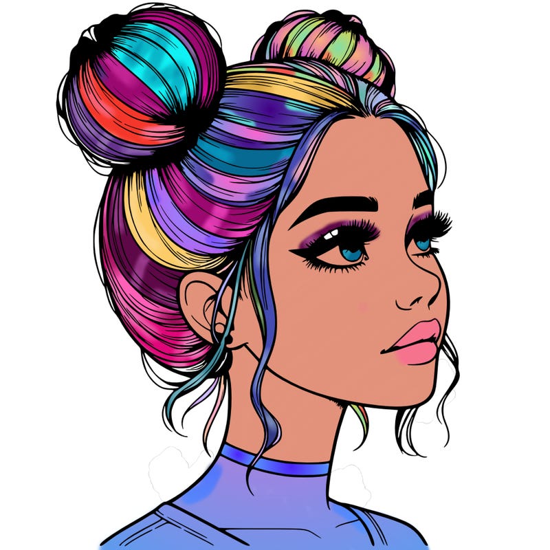 realistic girl with buns on the top of her head