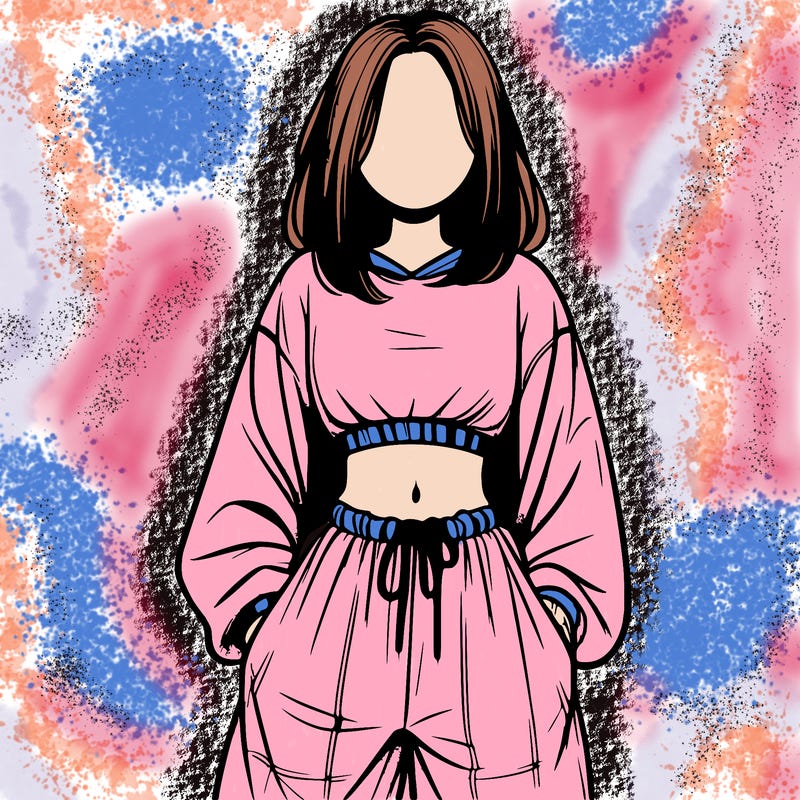 realistic girl faceless with baggy pants and a crop top