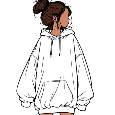 realistic girl with a oversized sweatshirt on and a bun