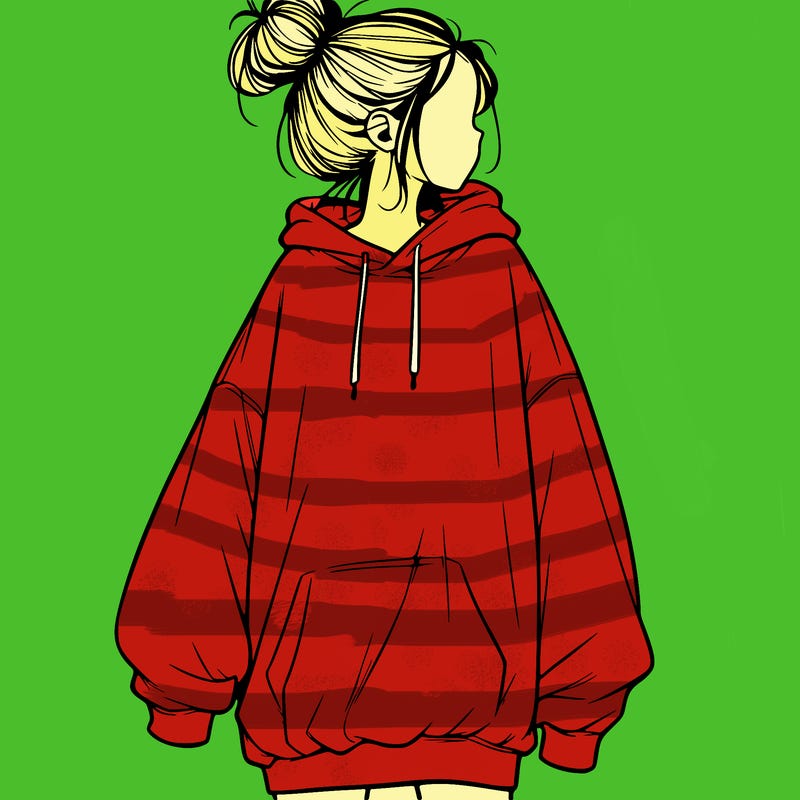 realistic girl with a oversized sweatshirt on and a bun
