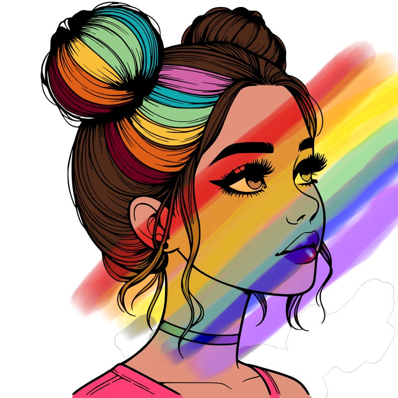 realistic girl with buns on the top of her head