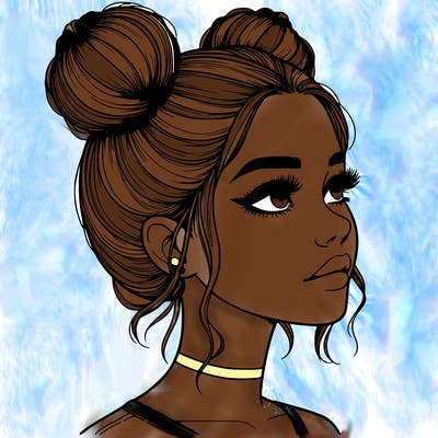 realistic girl with buns on the top of her head