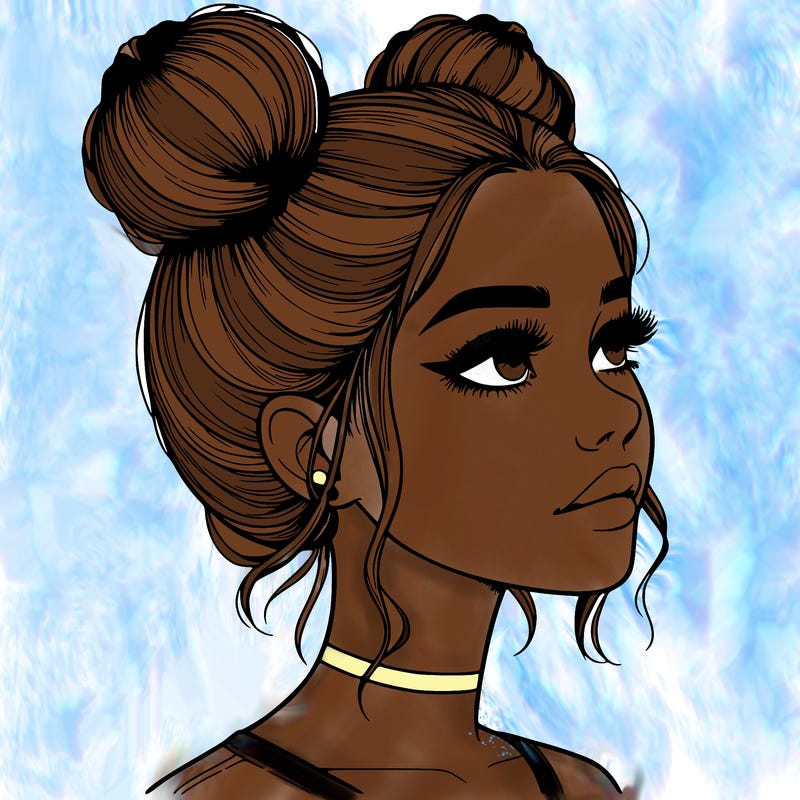 realistic girl with buns on the top of her head