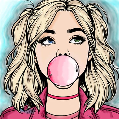 realististic girl blowing bubble -gum