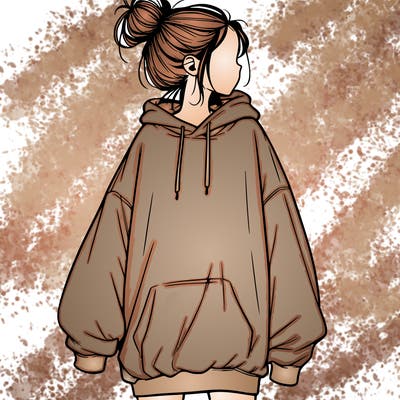realistic girl with a oversized sweatshirt on and a bun