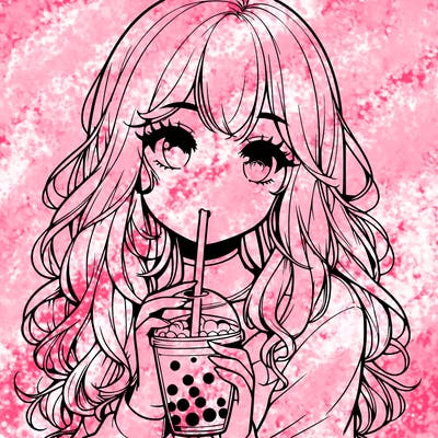 realistic girl drink a boba