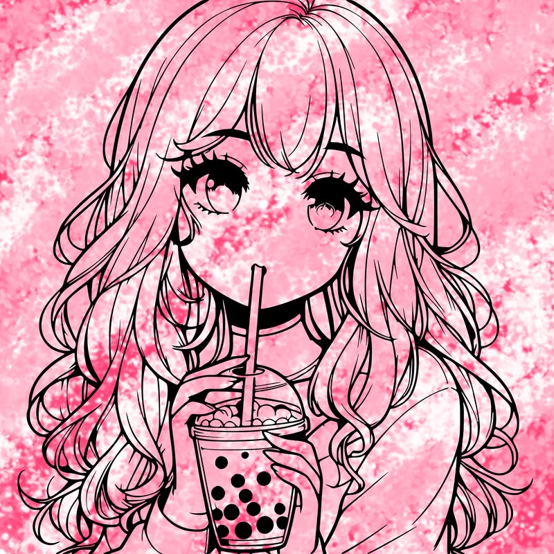 realistic girl drink a boba