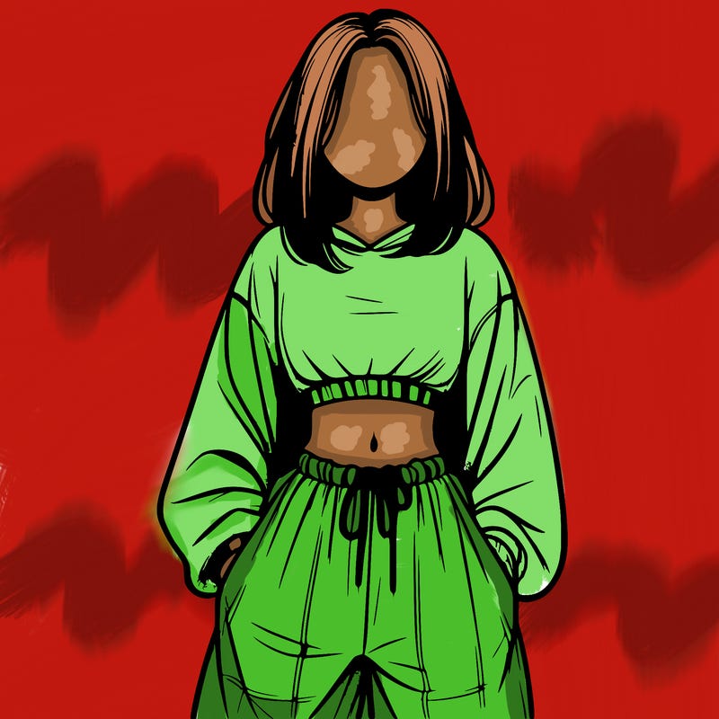 realistic girl faceless with baggy pants and a crop top