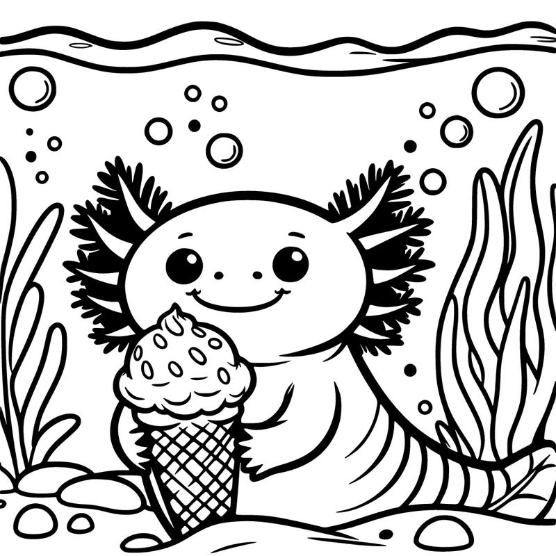 an axolotl holding ice cream underwater