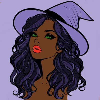 realistic witch girl with wavy hair and lips