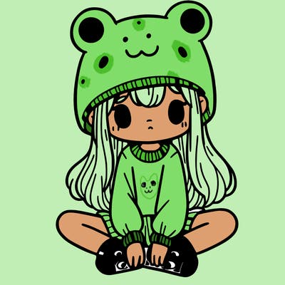 a girl wearing a frog hat and some frog socks