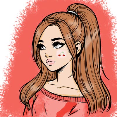 realistic girl with a high ponytail