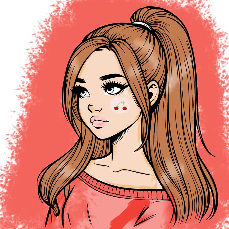 realistic girl with a high ponytail