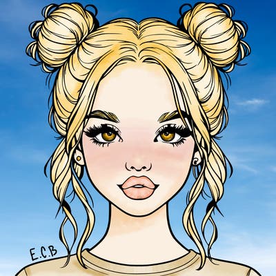 realistic girl with two buns in hair and lips