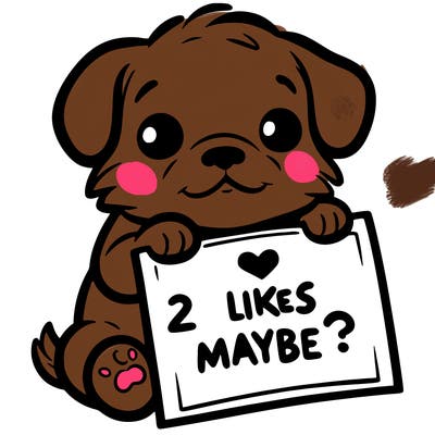 a puppy holding a sign that says 2 likes maybe?
