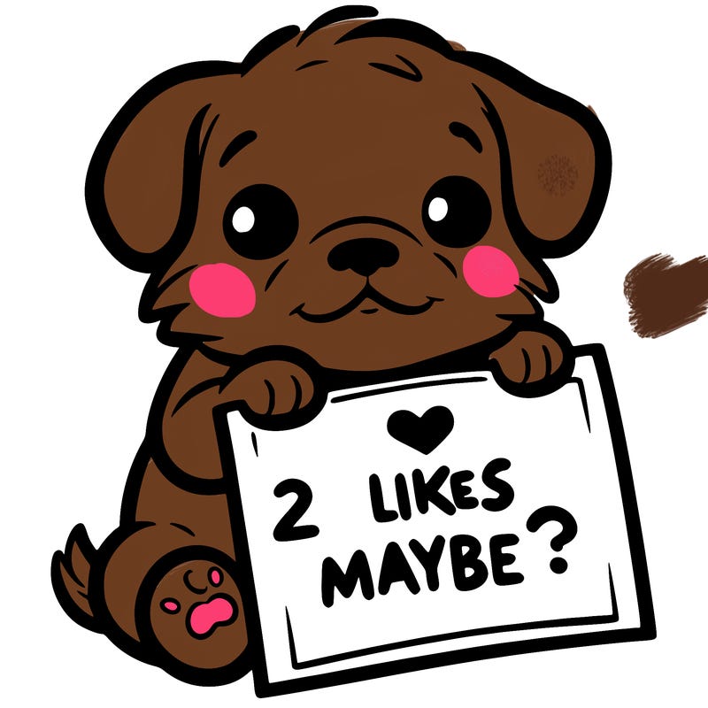 a puppy holding a sign that says 2 likes maybe?