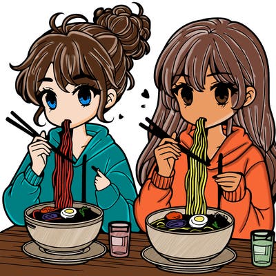 girls eating ramen