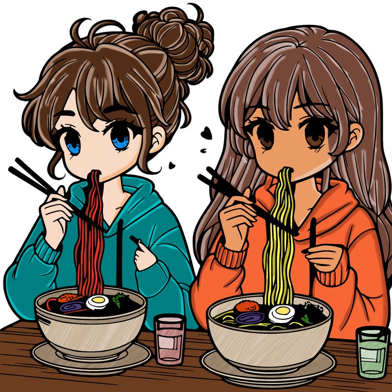 girls eating ramen