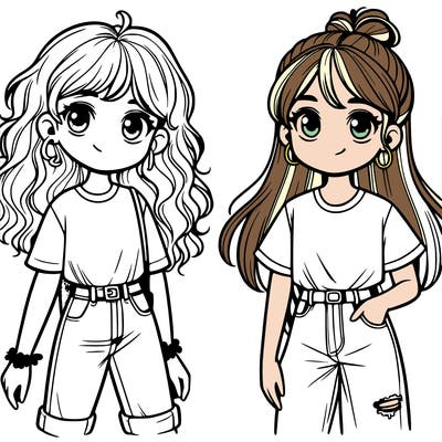 2 girls with jeans and a t shirt