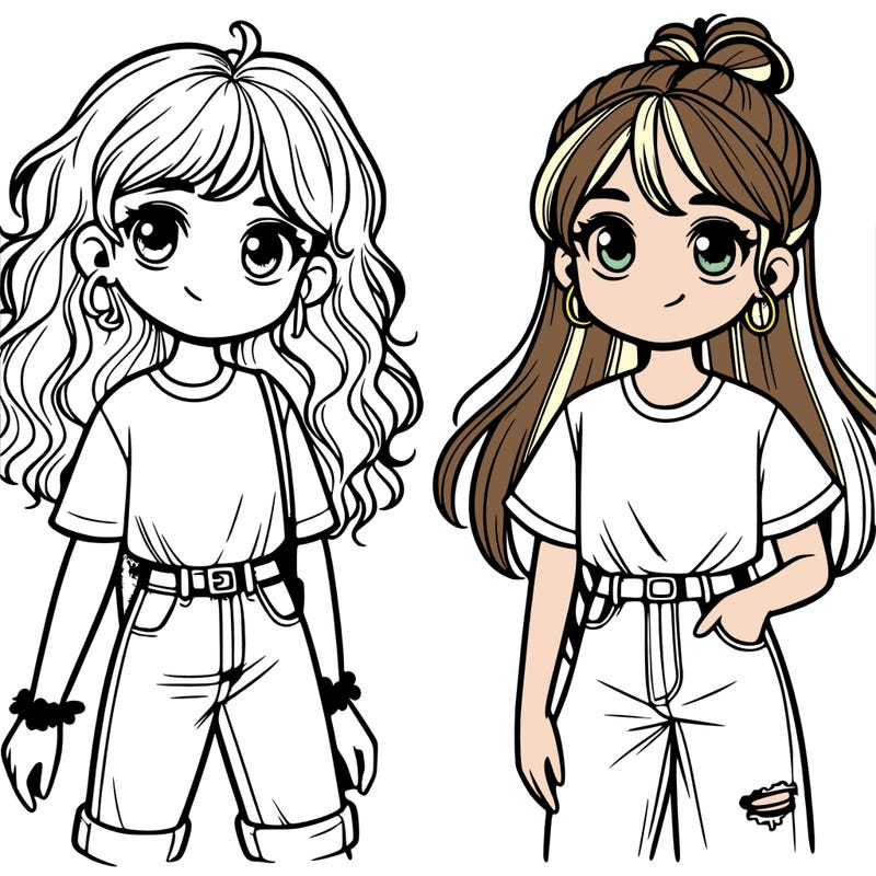 2 girls with jeans and a t shirt