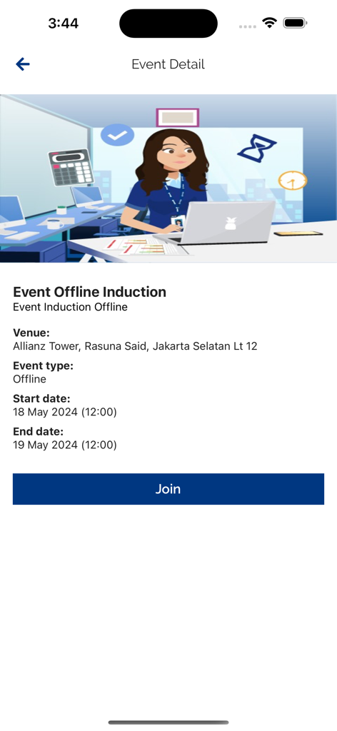 Allianz Learn - Allianz Learn app event detail screen showing offline induction information