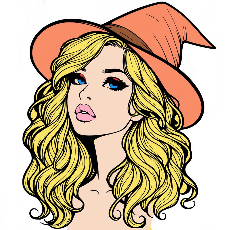 realistic witch girl with wavy hair and lips