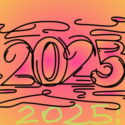 one line scrawled numbers sketch design “2025”