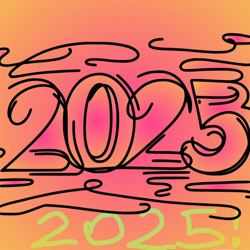one line scrawled numbers sketch design “2025”