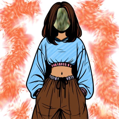 realistic girl faceless with baggy pants and a crop top